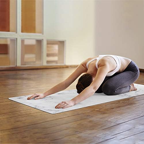 CHARMHOME Baskı Yoga Mat Ağır Beyaz ve Gri Mermer Baskı Kaymaz egzersiz matı 72x24 İnç Kat Pilates egzersiz matı Yoga için Taşıma