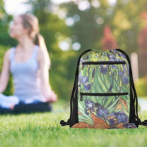 İpli sırt çantası Dize çanta Sackpack Cinch su dayanıklı naylon spor salonu alışveriş Spor Yoga Vintage çiçek boyama için