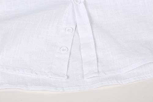 Pengfei Erkek Kısa Kollu Gömlek Keten Pamuk Düğme Aşağı Tees Yayılmış Yaka Düz Gömlek