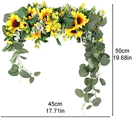 RIABXZ 17.71 İnç Yapay Ayçiçeği Swag, Yaz Sonbahar Çiçek Swag, dekoratif Swag Çelenk Yeşillik Yaprakları ve Ayçiçeği Ön Kapı