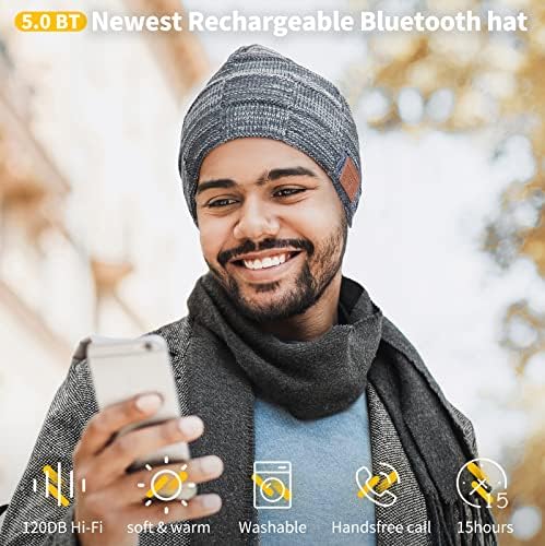 Bluetooth Bere Şapka, Yükseltilmiş Bluetooth 5.0 Kablosuz Müzik Bere, Bluetooth Kış Şapka Dahili HD Stereo Hoparlörler Siyah