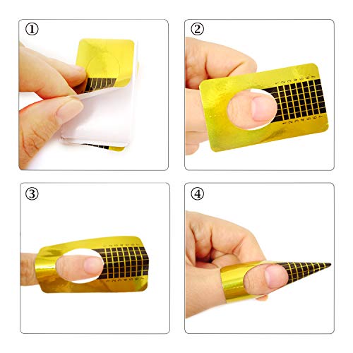 Honbay Tırnak Formları için Akrilik Çivi, 200 Parça Polygel Tırnak Formları, tırnak Uzatma İpuçları Kılavuzu Kağıt Sticker için