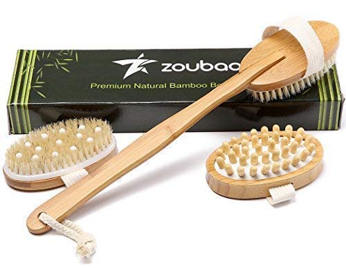 Doğal Domuzu Kıl Seti ile Premium Bambu Uzun Saplı Vücut Fırçası Islak Veya Kuru Ciltler için En İyisi Fırçalama Peeling Cilt