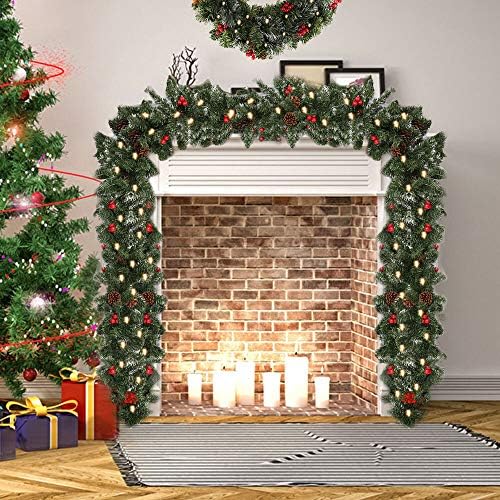 KUNKUN noel süs Noel çelenk yeşil Rattan ile ışık noel süslemeleri ev Çocuklar için Noel ağacı süsler Noel Yeni Yıl (Renk: C