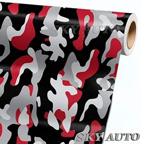 Sky Auto INC kırmızı Siyah Beyaz Gri Kamuflaj Vinil Araç Wrap Film Levha + Ücretsiz Kesici, Temizlik Bezi, Makas ve Çekçek (
