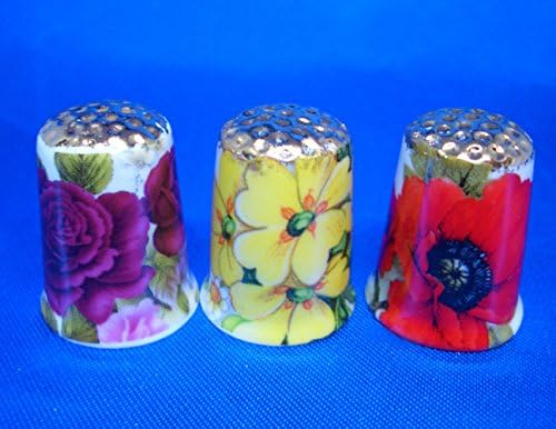 Birchcroft Porselen Porselen Koleksiyon Yüksükleri-Üç Altın Canlı Çiçek Seti