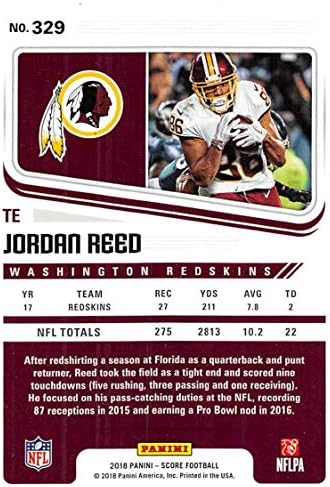 2018 Puan Kartı 329 Jordan Reed Washington Futbol Takımı Resmi NFL Ticaret Kartı Ham (NM veya Daha İyi) Durumda