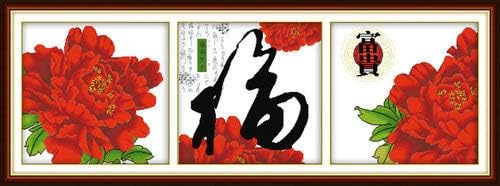 Sevinç Pazar Çapraz Dikiş Kitleri, Çiçek Tarzı, Çin kırmızı (1),14CT Damgalı, 125 cm × 44 cm veya 48.75 ×17.16