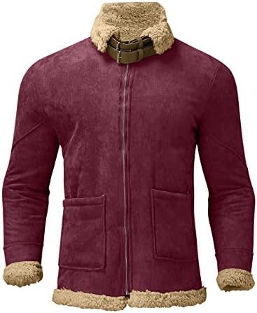 BEUU Kabarık Ceket Mens için, sonbahar Kış Fermuar Turn-aşağı Yaka Slim Fit Sherpa Yün Paltolar Sıcak günlük ceketler Giyim erkek