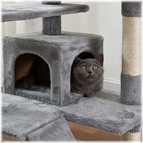Kedi Kulesi, Sisal Tırmalama panosu ile 52.76 İnç Kedi Ağacı, Yastıklı Platformlu Büyük Kediler için Kedi Ağacı, 2 Lüks Kınamak,