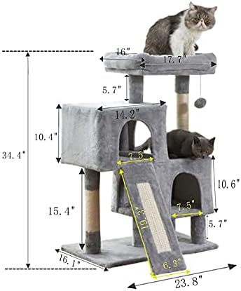 Kedi Kulesi, Tırmalama Tahtası ile 34.4 inç Kedi Ağacı, 2 Lüks Kınamak, Kedi Tırmanma Ağacı, Sağlam ve Montajı Kolay, Yavru Kedi,