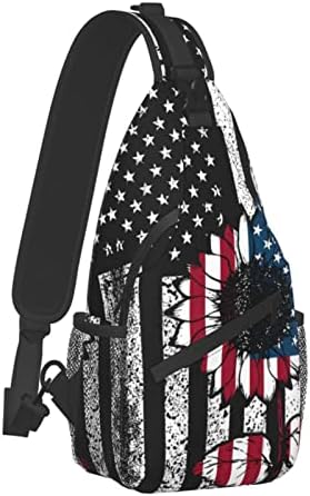 Rahat Crossbody Çanta Bağımsızlık Günü Amerikan Bayrağı Ayçiçeği Yurtsever Göğüs Çantası Seyahat Yürüyüş Sırt Çantası Ayarlanabilir