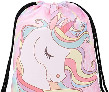 FENİCAL İpli Çanta Unicorn Spor Sırt Çantaları Makyaj Çantası Seti Çocuklar için Hediyeler 2 adet (Pembe)