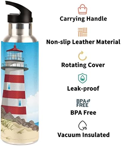 Deniz feneri Yalıtımlı Su Şişesi ile Nemlendirici StrawStainless Çelik Su Şişesi Kolu ile Vakum BPA Ücretsiz Plaj Kuş Spor Su