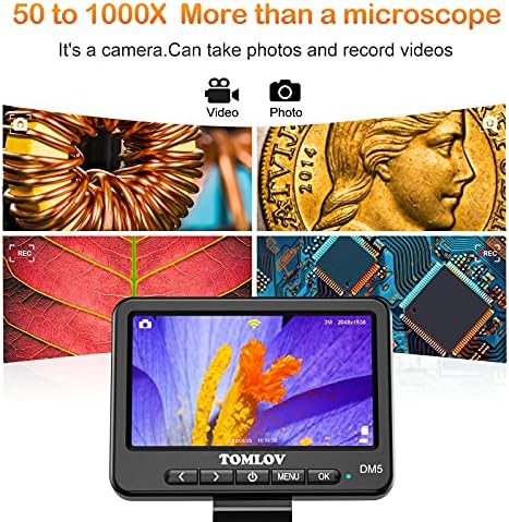 TOMOV Kablosuz Dijital Mikroskop 5 LCD Ekran, 1200X iPhone elektronik Mikroskop, para lehimleme Mikroskop 1080 P Video 12MP Kamera,
