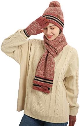 HEIMIGE Örme Bere Eldiven ve Eşarp Kış Set Sıcak Kalın Moda Şapka Eldivenler 3 in 1 Soğuk Hava Kadınlar için
