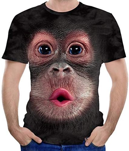 BEİBEİA erkek Komik Maymun Baskılı T-Shirt Artı Boyutu, 2021 Yaz Sonbahar Crewneck Rahat Gevşek Rahat Tee Tops