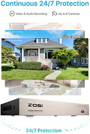 ZOSI 1080 p Ev Güvenlik Kameraları Sistemi, 5MP Lite H. 265 + 8CH 1080 P CCTV DVR ve 4 adet 2.0 MP 1920TVL Hava Gözetim Kameraları