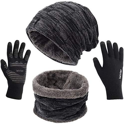 MAYLİSACC Kış Bere Şapka Eşarp ve Dokunmatik Ekran Eldiven Seti, termal Örgü Kap Boyun ısıtıcı Eldiven ile Erkekler Kadınlar