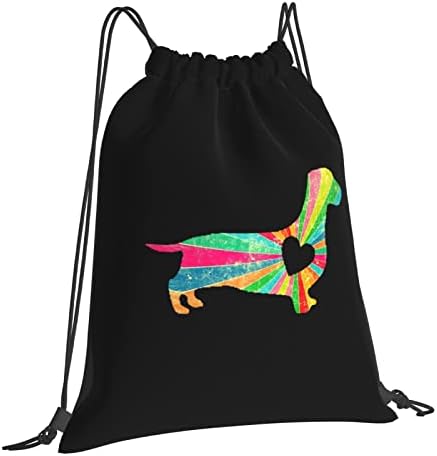 İpli sırt çantası Dachshund köpek renkli kalp dize çanta Sackpack spor salonu alışveriş spor Yoga için