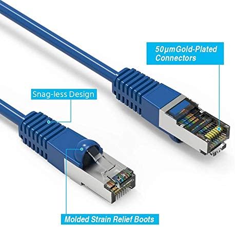 FireFold Cat6 Ethernet Korumalı Yama Kablosu 1ft Mavi İnternet Kablosu-10-Gigabit Veri İletimi Uzun Ethernet SSTP Kablosu Yüksek