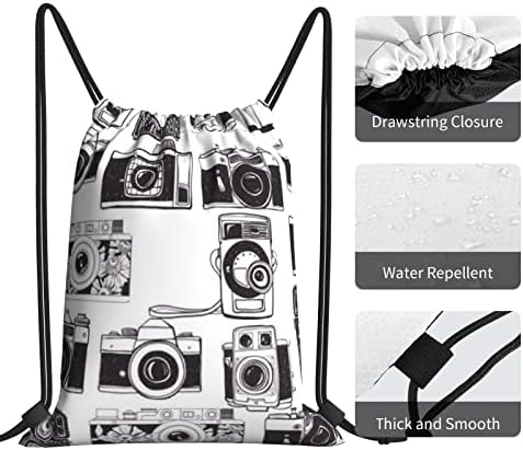 Kamera desen ipli sırt çantası, spor salonu Sackpack çanta Yoga spor yüzme seyahat plaj için
