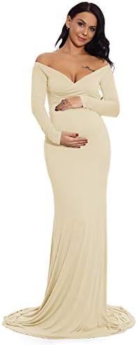 ZİUMUDY Annelik Gömme Önlük V Boyun Dantelli Kapalı Omuz Uzun Kollu Maxi Fotoğrafçılık Elbise