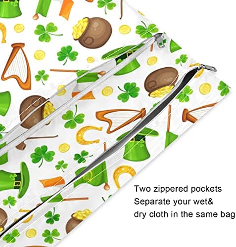 ZZXXB altın sikke Shamrock su geçirmez ıslak çanta kullanımlık bez bebek bezi ıslak kuru çanta için fermuarlı cebi ile seyahat