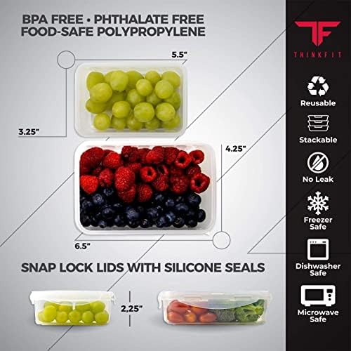 ThinkFit Yalıtımlı Yemek Hazırlama Öğle Yemeği Kutusu, 6 Gıda Porsiyon Kontrol Kabı ile-BPA İçermeyen, Tekrar Kullanılabilir,