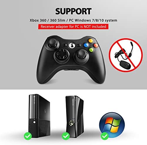 Xbox 360 için kablosuz Denetleyici, Xbox 360/360 Slim / 360 Elite Konsolu/PC/Windows 7/8/10 Sistemi için 2.4 GHz Kablosuz Gamepad