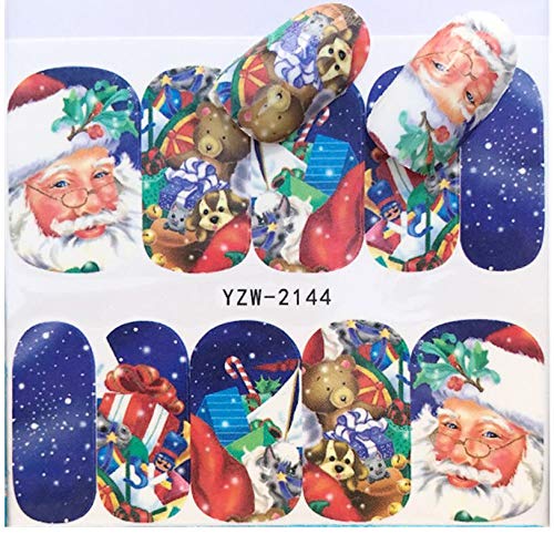60 Noel kardan adam Santa tasarım tam tırnak sanat çıkartma sarar Stuffer çorap
