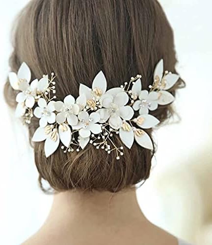 ECSWP Büyüleyici Çiçek Gelin Saç Taç Klip İnciler Kadın Saç Takı Aksesuarları El Yapımı Düğün Başlığı