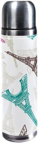 Eyfel Kulesi Paris 500 ml Seyahat Kupa Kahve Fincanları Su Şişesi Vakum Deri Yalıtım Fincan 304 Paslanmaz Çelik