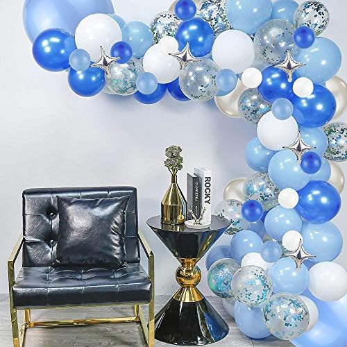SDALU Mavi Balon Çelenk Kiti, 130 adet Kraliyet Mavi Gümüş Beyaz Konfeti balonları Kemer Kiti Düğün Doğum Günü Partisi Süslemeleri