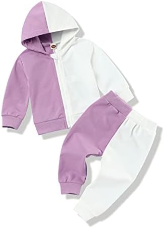 Toddler Bebek Kız Giysileri Kıyafet Seti Katı Colorblock Hoodie T-Shirt Tops Pantolon Sonbahar Kış için Bebek Kazak