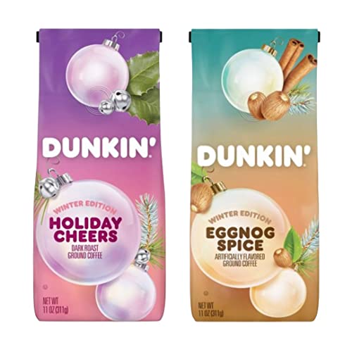 Dunkin ' Sınırlı Kış Baskısı Tatil Öğütülmüş Kahve 11 oz (2, Tatil Şerefe ve Eggnog Baharatı (Her Lezzetten 1 Torba))