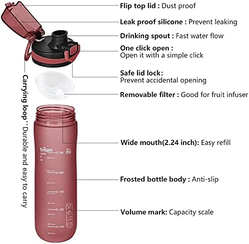 Opard Spor Su Şişesi, 20 Oz BPA Ücretsiz Toksik Olmayan Tritan Plastik Su Şişesi Sızdırmaz Flip Top Kapaklı Spor Yoga Spor Kamp