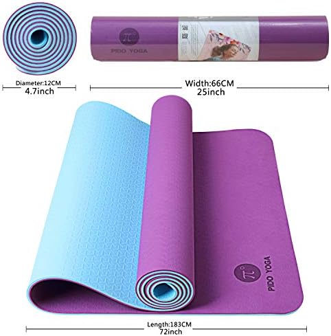 Pıdo Yoga Mat - 1/4 & 1/3 İnç Ekstra Kalın Kaymaz Yoga Mat için Kadın ve Erkek Çevre Dostu TPE Spor egzersiz matı için Taşıma