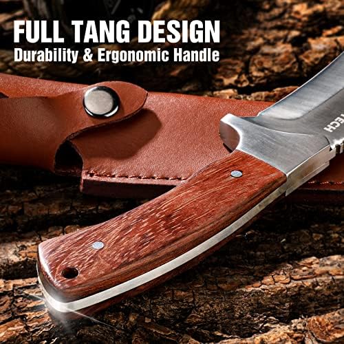 İsviçre + Teknoloji av bıçağı ile Deri Kılıf, 11-5 / 8 inç Sabit Bıçak Tam Tang İnşaat, ergonomik Ahşap Saplı Bıçak için Açık