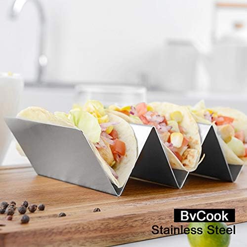 BvCook Paslanmaz Çelik Taco Tutucu Premium Büyük 4 Set, fırın ızgara Bulaşık Makinesinde yıkanabilir, kolay Temiz Taco Kabuk