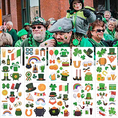 Manbaku Aziz patrick Günü Geçici Dövmeler 10 Benzersiz Yaprak Shamrock Bayrağı İrlandalı Sticker Yonca Dövmeler Aksesuarları