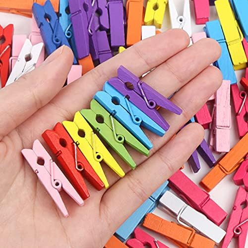 KİMOBER 100 PCS Ahşap Clothespins, karışık Renkli Craft Peg Pins Klipler için Fotoğraflar Resimler Kağıt El Sanatları, 1.37 İnç