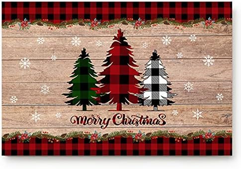 Merry Christmas Paspas Kilim için Kapalı, çiftlik Buffalo Ekose Noel Ağacı Kaymaz Giriş Karşılama Kapı Paspaslar için Ev/Banyo/Mutfak/Yatak