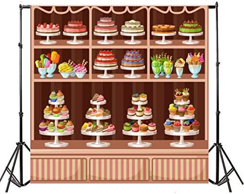 AOFOTO 5x5ft Kek Dükkanı Arka Plan Çocuklar Doğum Günü Partisi Kek Smash Zemin Ekmek Tatlılar Kek Bar Rafları Fotoğraf Arka Yenidoğan
