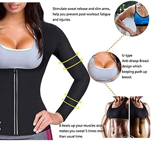 Kadınlar için GMZS Bel Eğitim Takım Elbise, Terli Vücut Şekillendirme Ceket Üst Fermuar Uzun Kollu, Egzersiz için Uygun / Sauna