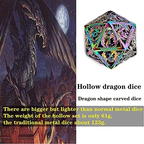 Ejderha Desen Hollow Metal DND Oyunu Zar 7 Adet Set ve Metal Kutu ile Hediyeler için Dungeons and Dragons RPG MTG Masa Oyunları