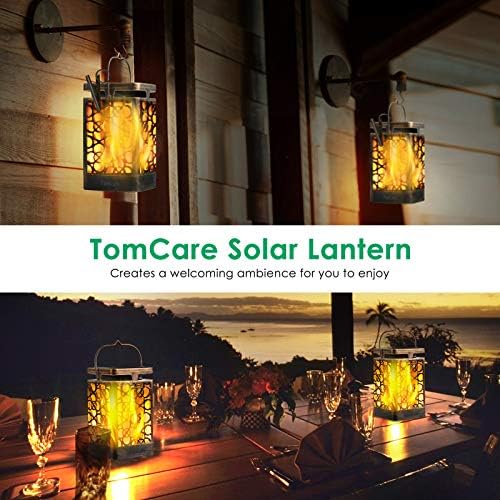 TomCare güneş ışıkları yükseltilmiş güneş fener titrek alev açık asılı fener dekoratif aydınlatma güneş enerjili su geçirmez