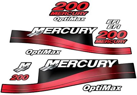 Mercury Dıştan Takma Motorlar 200 Optimax (1999-2004) Kırmızı Dıştan Takma Uyumlu Yedek Çıkartma (Etiket) Seti