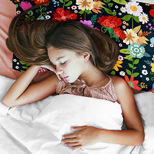 Renkli Çiçekler 3 Parça Yatak Seti Nevresim ve Yastık Kılıfı İçerir, yumuşak Solmaya Dayanıklı Yıkanmış Tencel çocuk yatağı 59x