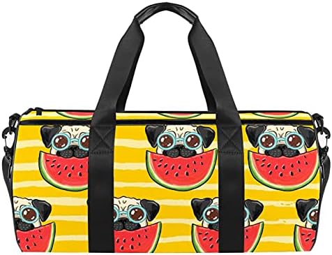 Pug Köpek Gözlük Karpuz Sarı Şerit Spor spor çantası Silindirik seyahat spor çantası ile ıslak Cep Hafif egzersiz çantası Seyahat